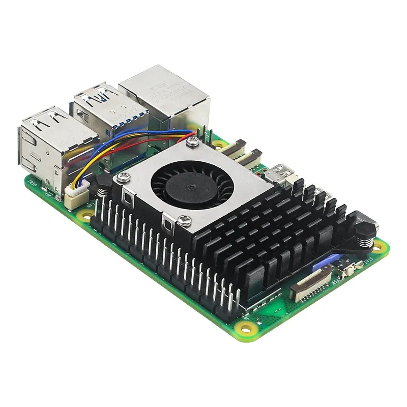 Refroidisseur actif en aluminium pour Raspberry Pi 5 avec ventilateur PWM à vitesse réglable, disponible en noir, argent et bleu 3