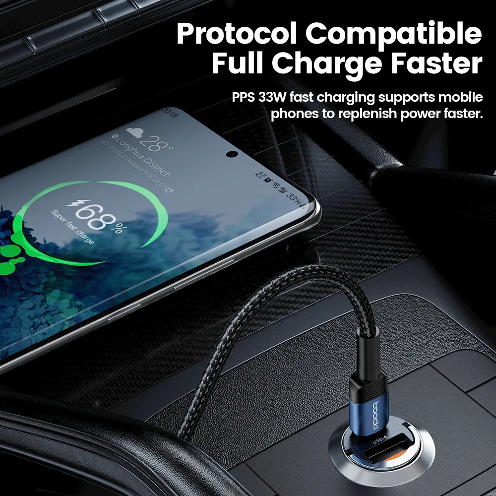 Toocki Chargeur de voiture à charge rapide 45W, PPS, 33W, PD, USB-C, compatible iPhone 15, 14, 13, 12, Samsung S23, S22, Xiaomi, POCO 3