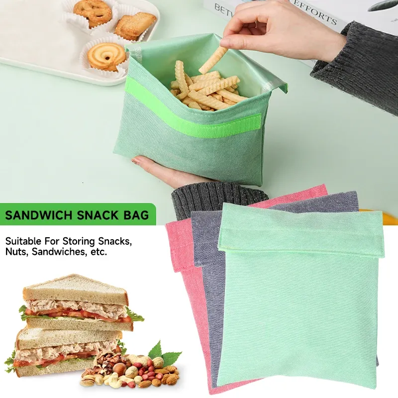 Sac à sandwich réutilisable pour enfants avec doublure en TPU, fermeture Velcro, lavable, imperméable et sans danger pour les aliments - Image 1