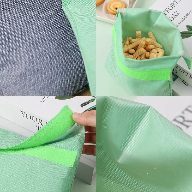Sac à sandwich réutilisable pour enfants avec doublure en TPU, fermeture Velcro, lavable, imperméable et sans danger pour les aliments 4