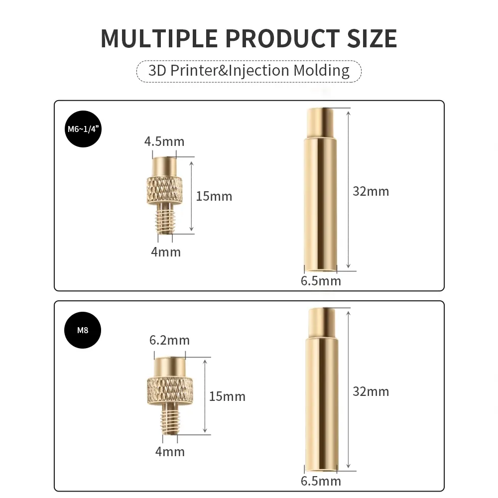 Kit d'insertion thermique en laiton, finition usinée