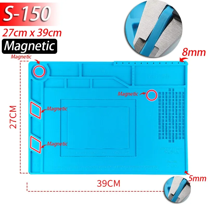 Tapis magnétique en silicone résistant à la chaleur pour station de soudage (jusqu'à 500 °C), idéal pour la réparation de téléphones, ordinateurs portables et montres 9