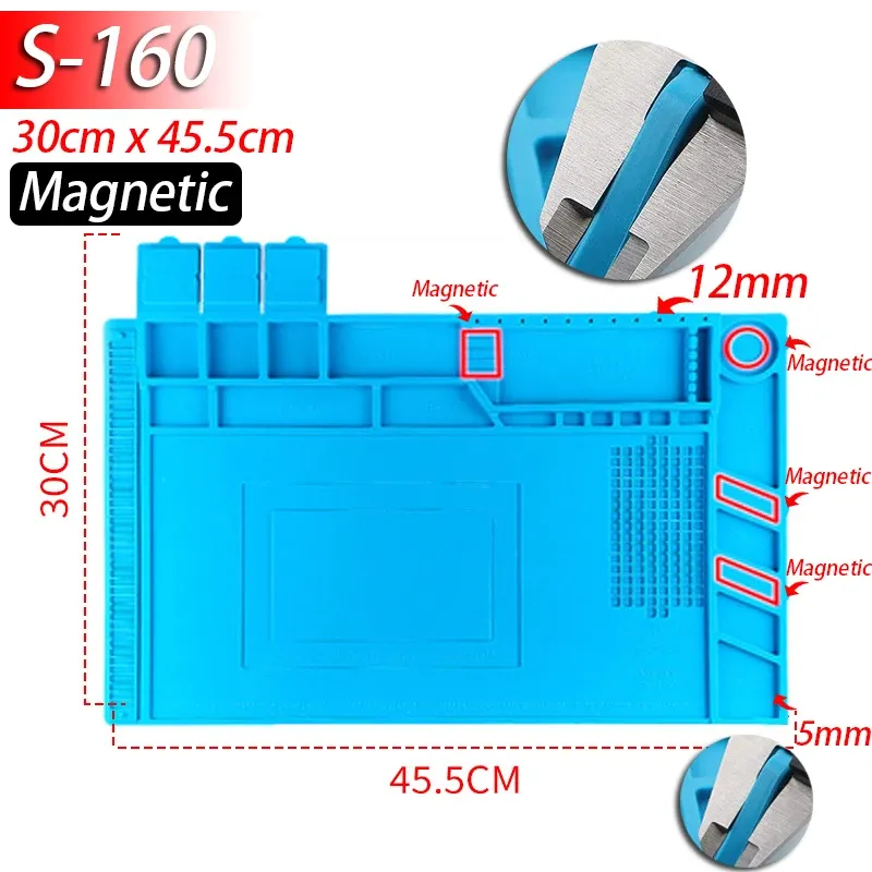 Tapis magnétique en silicone résistant à la chaleur pour station de soudage (jusqu'à 500 °C), idéal pour la réparation de téléphones, ordinateurs portables et montres 17