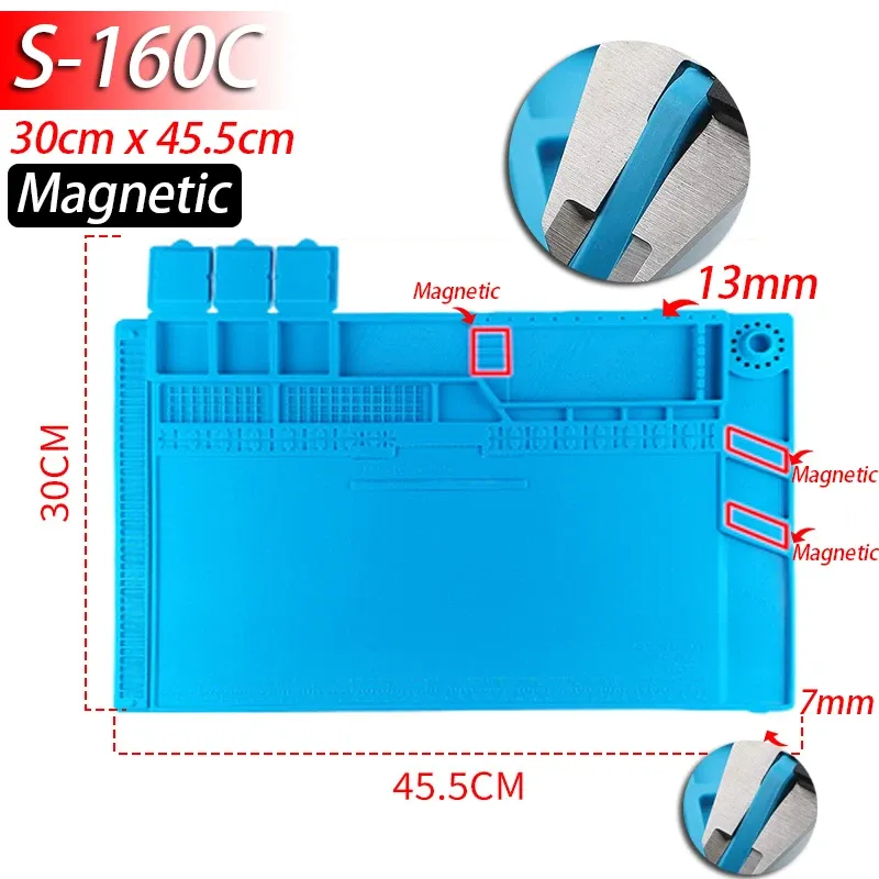 Tapis magnétique en silicone résistant à la chaleur pour station de soudage (jusqu'à 500 °C), idéal pour la réparation de téléphones, ordinateurs portables et montres 16