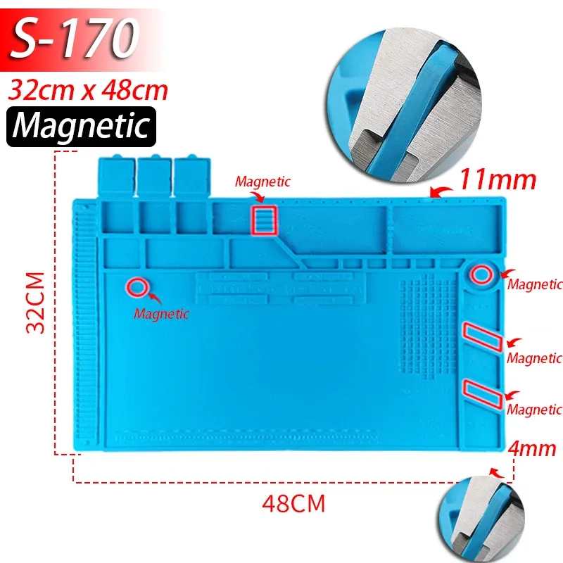Tapis magnétique en silicone résistant à la chaleur pour station de soudage (jusqu'à 500 °C), idéal pour la réparation de téléphones, ordinateurs portables et montres 19