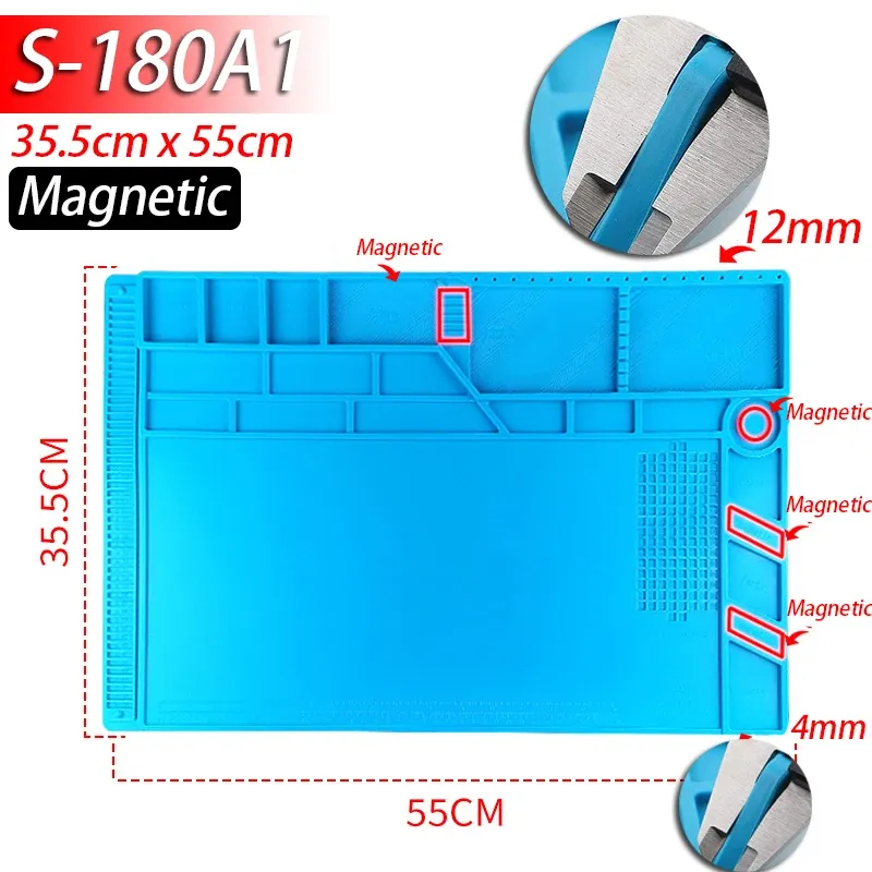 Tapis magnétique en silicone résistant à la chaleur pour station de soudage (jusqu'à 500 °C), idéal pour la réparation de téléphones, ordinateurs portables et montres 18