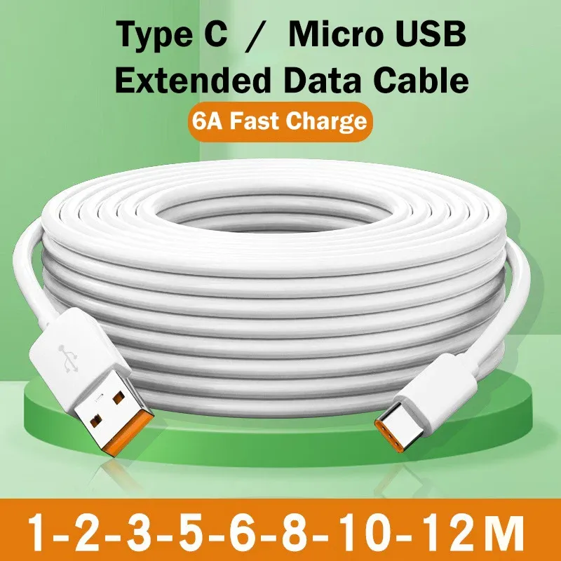 Câble de charge rapide USB Type-C 66 W, 3 m, 5 m, 8 m, 10 m, 12 m, port USB-C universel, câble de données micro USB pour appareil photo, Huawei, Xiaomi, Samsung - Image 1