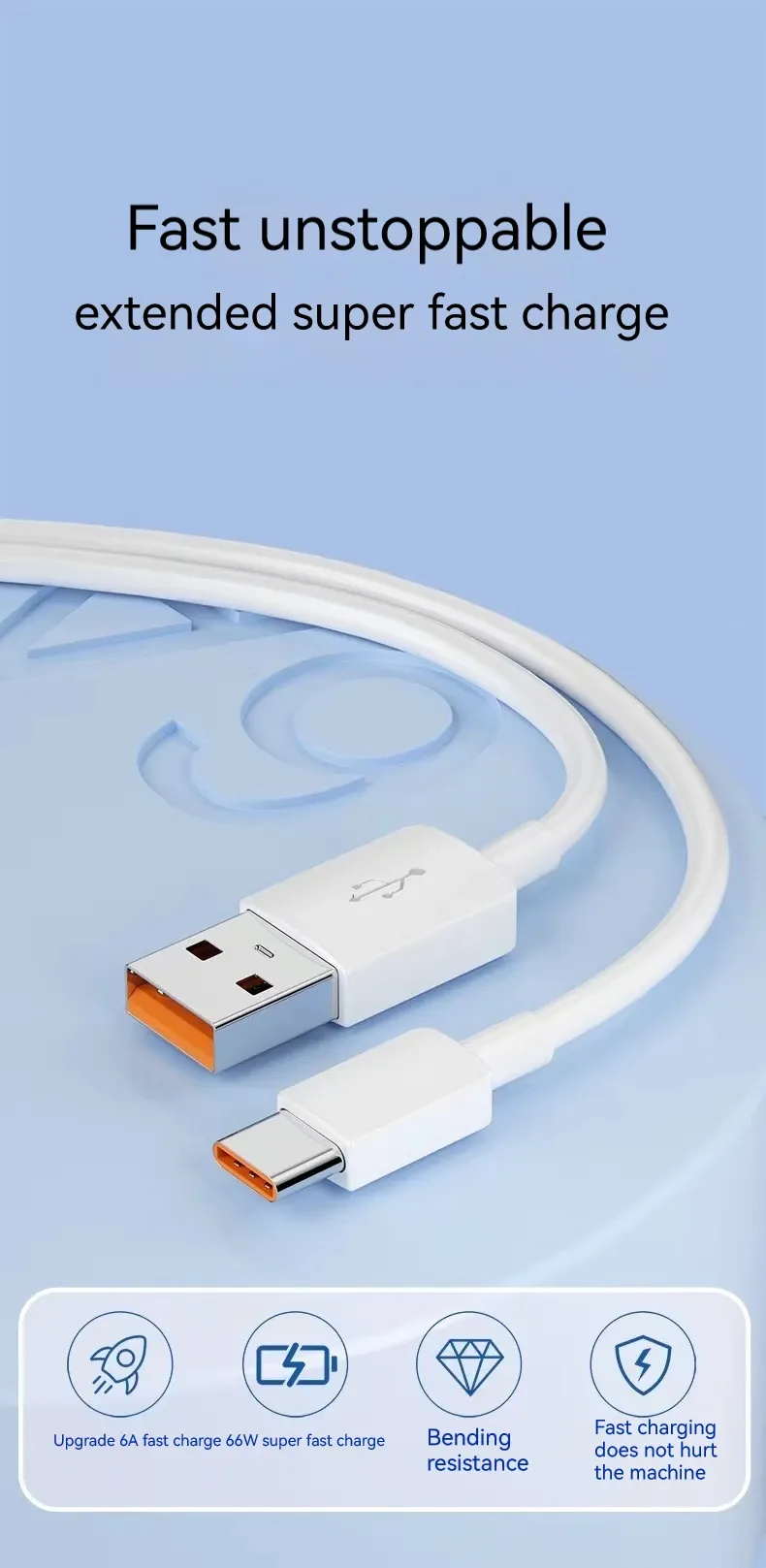 Vue détaillée du câble de charge USB Type C