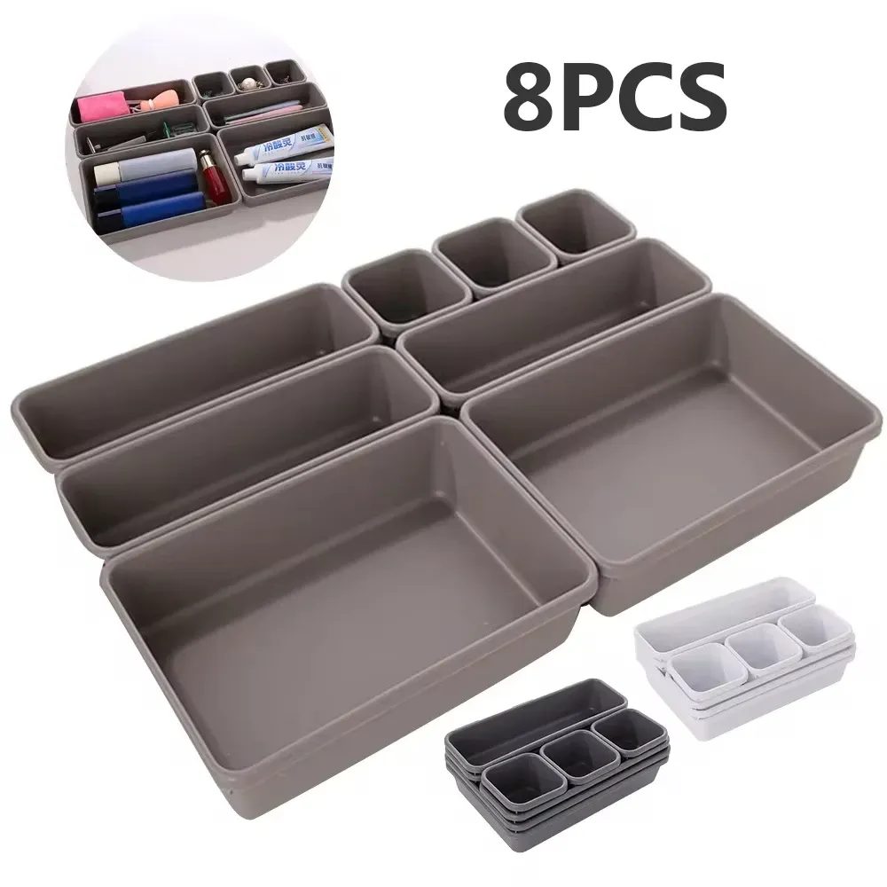 Ensemble de 8 boîtes de rangement réglables pour tiroir, organisateurs de maquillage, cosmétiques et articles divers, séparateurs modulables pour cuisine, salle de bain, placard et boîte à bijoux 3