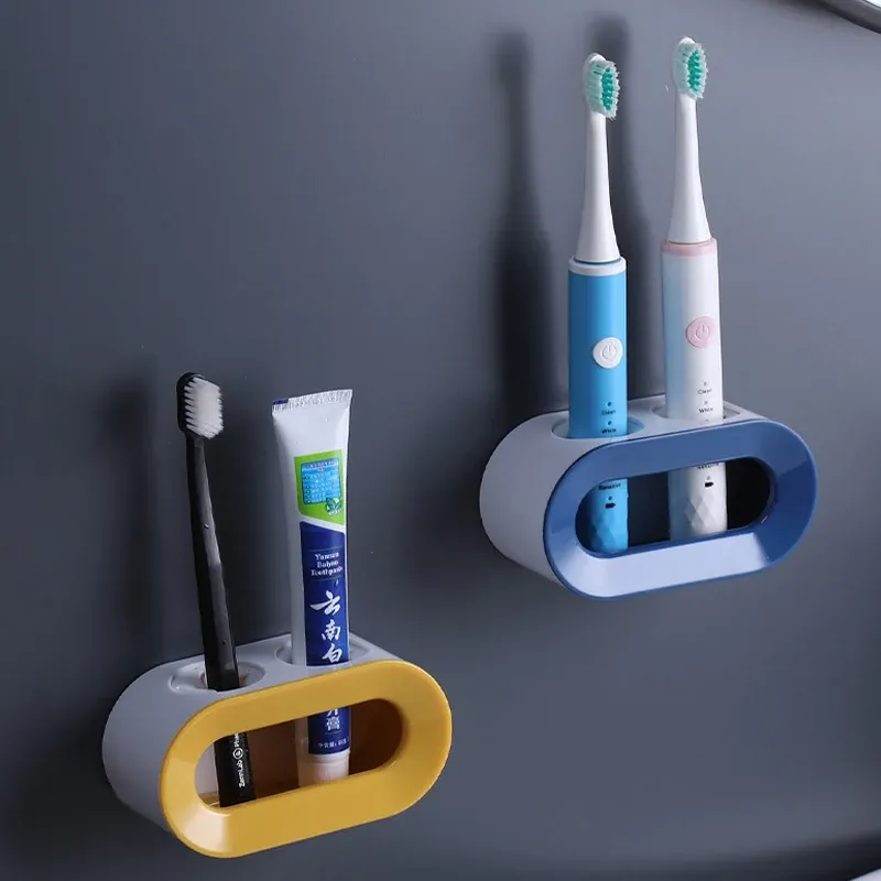 Porte-brosse à dents électrique mural auto-adhésif à double emplacement, rangement gain de place pour salle de bains - Image 1