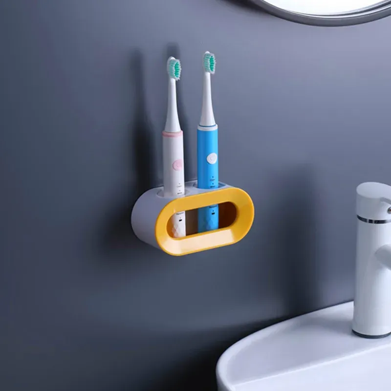 Porte-brosse à dents électrique mural auto-adhésif à double emplacement, rangement gain de place pour salle de bains 10
