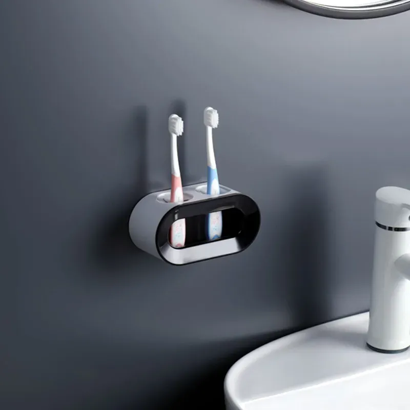 Porte-brosse à dents électrique mural auto-adhésif à double emplacement, rangement gain de place pour salle de bains 12