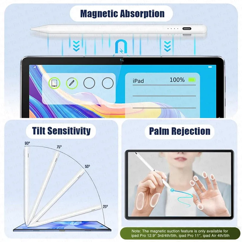 Apple Pencil 2e génération Stylet tactile pour iPad Pro, Air, Mini et iPad 2018-2025, compatible iPad Pro 11" M3 et 12,9" 3