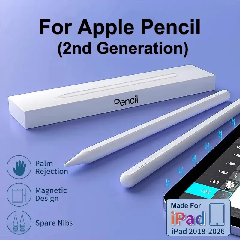 Apple Pencil 2e génération Stylet tactile pour iPad Pro, Air, Mini et iPad 2018-2025, compatible iPad Pro 11" M3 et 12,9"
