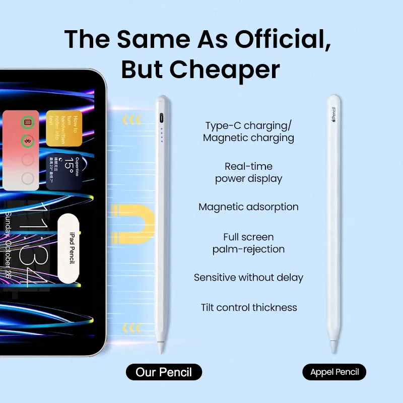 Apple Pencil 2e génération Stylet tactile pour iPad Pro, Air, Mini et iPad 2018-2025, compatible iPad Pro 11" M3 et 12,9" 2