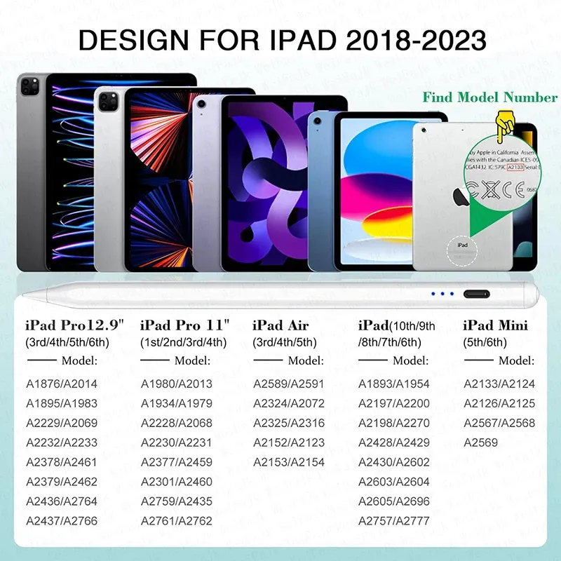 Apple Pencil 2e génération Stylet tactile pour iPad Pro, Air, Mini et iPad 2018-2025, compatible iPad Pro 11" M3 et 12,9" 6