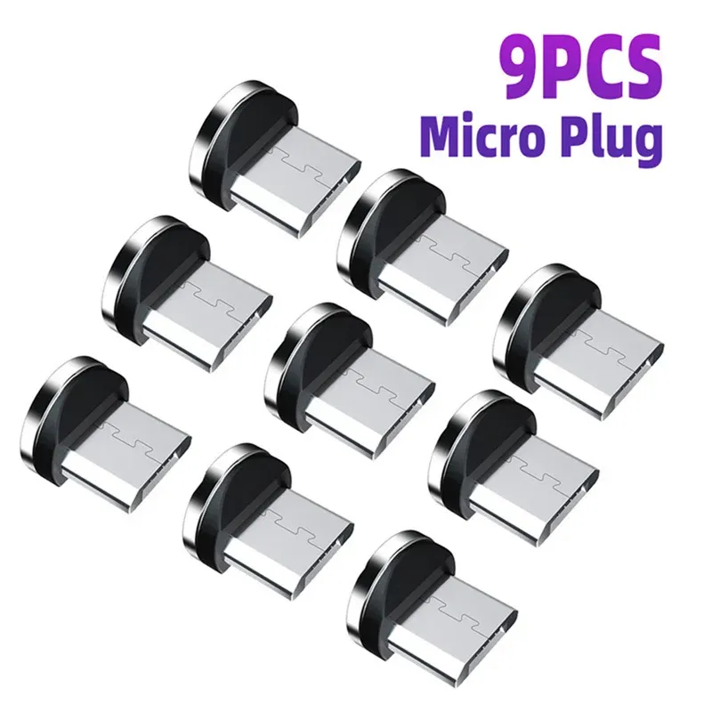 Adaptateur de câble de charge pour téléphone portable, convertisseur à pointes magnétiques rotatives à 360 degrés, pièces de rechange faciles à utiliser et durables, lot de 9 8