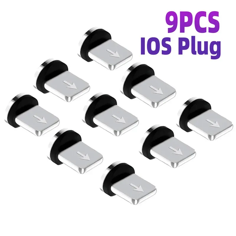 Adaptateur de câble de charge pour téléphone portable, convertisseur à pointes magnétiques rotatives à 360 degrés, pièces de rechange faciles à utiliser et durables, lot de 9 9