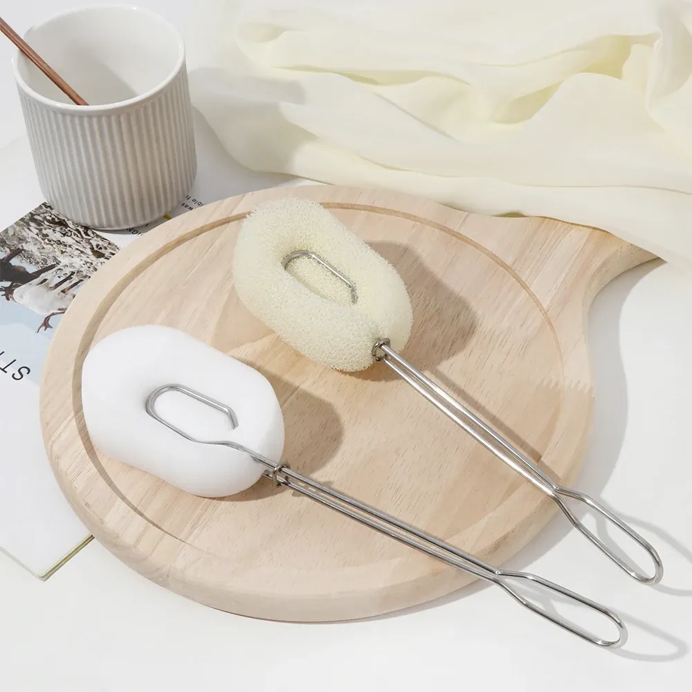 Éponge de lavage à poignée en acier inoxydable avec tasse détachable et brosse de nettoyage remplaçable 3