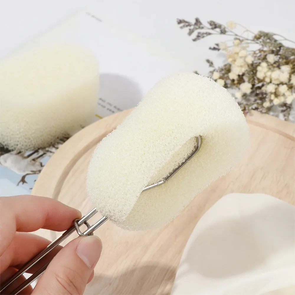 Éponge de lavage à poignée en acier inoxydable avec tasse détachable et brosse de nettoyage remplaçable 5