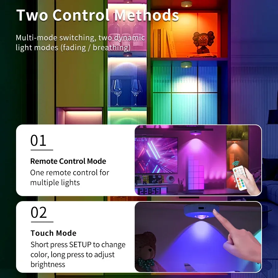 Veilleuses LED RGB rechargeables avec télécommande sans fil 3