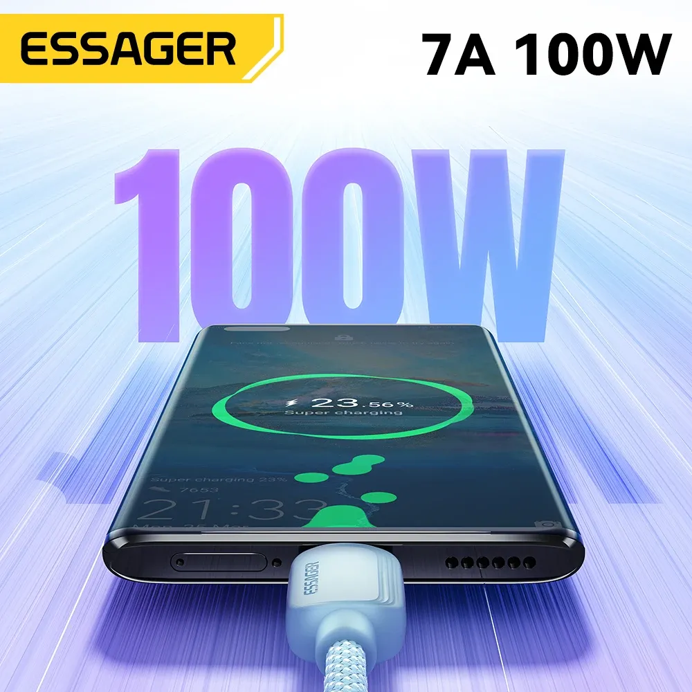 Câble USB-C Essager 7A 100 W à charge rapide, compatible Huawei, Honor, Xiaomi, OnePlus et Samsung 2