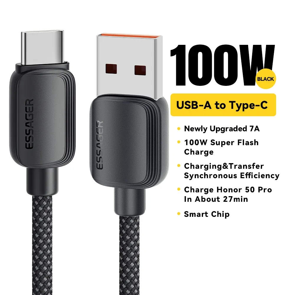 Câble USB-C Essager 7A 100 W à charge rapide, compatible Huawei, Honor, Xiaomi, OnePlus et Samsung 8