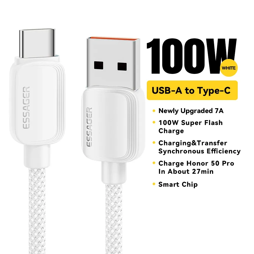 Câble USB-C Essager 7A 100 W à charge rapide, compatible Huawei, Honor, Xiaomi, OnePlus et Samsung 9
