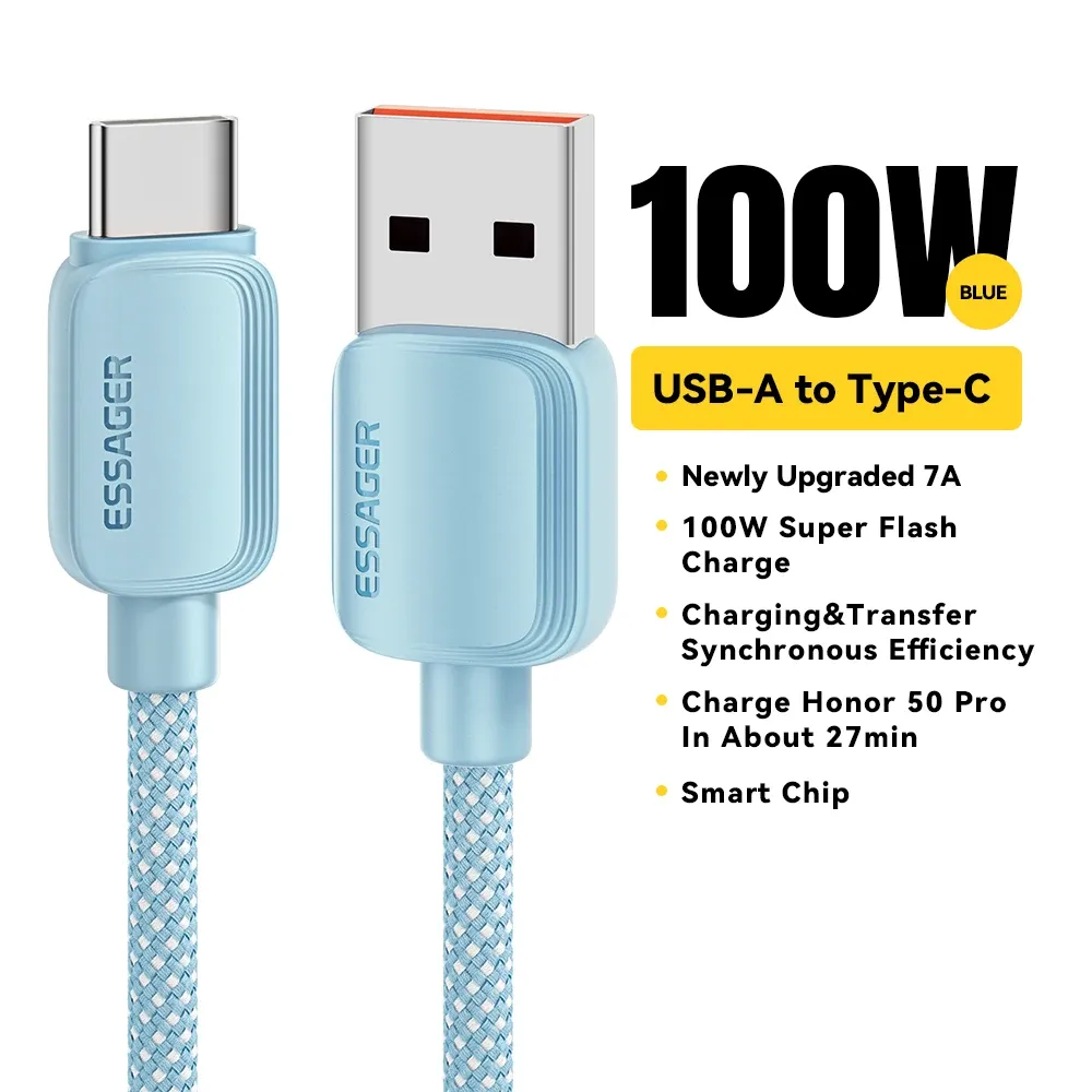 Câble USB-C Essager 7A 100 W à charge rapide, compatible Huawei, Honor, Xiaomi, OnePlus et Samsung 10