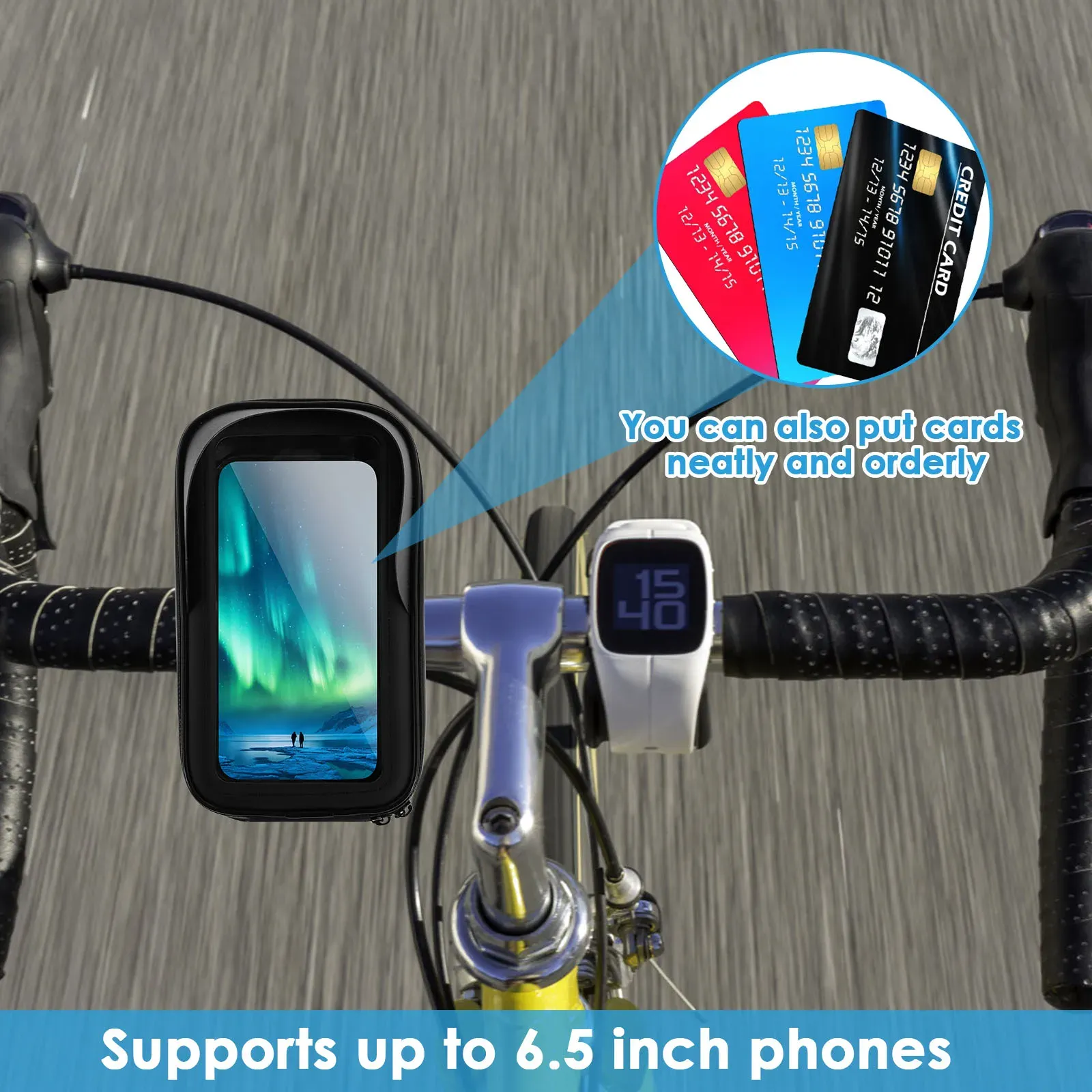 Support de téléphone pour vélo avec sac de guidon étanche à rotation 360° 3