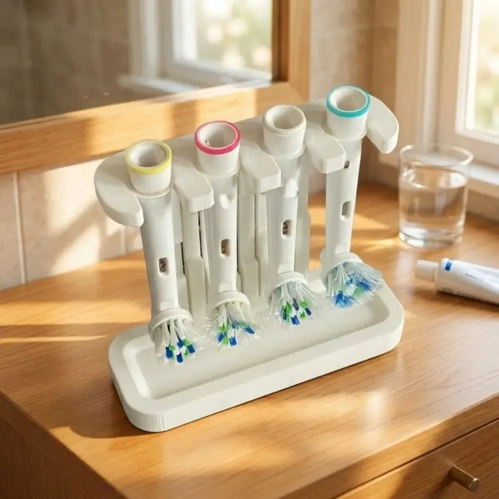 Support 4 emplacements pour têtes de brosse à dents en plastique imprimé en 3D, organisateur à fixation au sol, rangement salle de bain