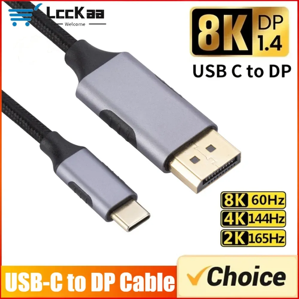 Câble USB-C vers DisplayPort 8K@60Hz, USB Type-C 3.1 vers DisplayPort 1.4 4K 144Hz, compatible Thunderbolt 3 et 4, pour MacBook Air, MacBook Pro et Samsung