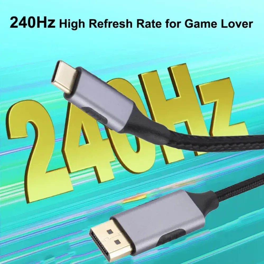 Câble USB-C vers DisplayPort 8K@60Hz, USB Type-C 3.1 vers DisplayPort 1.4 4K 144Hz, compatible Thunderbolt 3 et 4, pour MacBook Air, MacBook Pro et Samsung 5