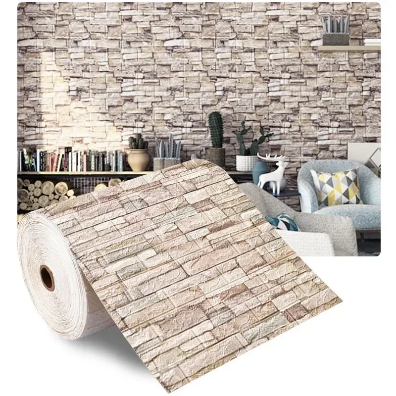 Autocollants muraux en brique auto-adhésifs et imperméables, papier peint 3D pour salon, décoration d'intérieur, revêtement mural effet brique 17