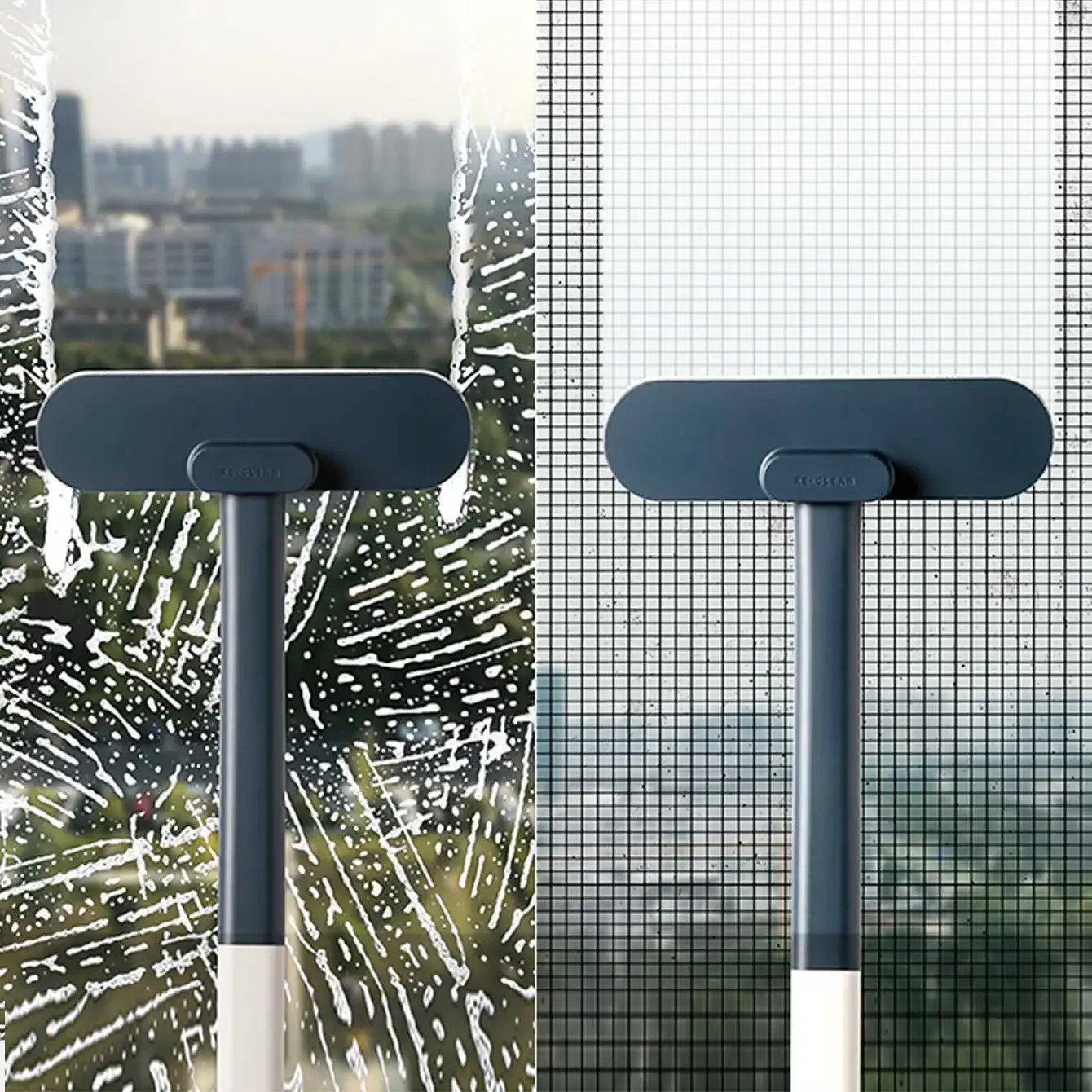 Brosse multifonctionnelle à long manche pour vitres, double usage humide et sec, nettoyage de canapés, murs et tapis 2