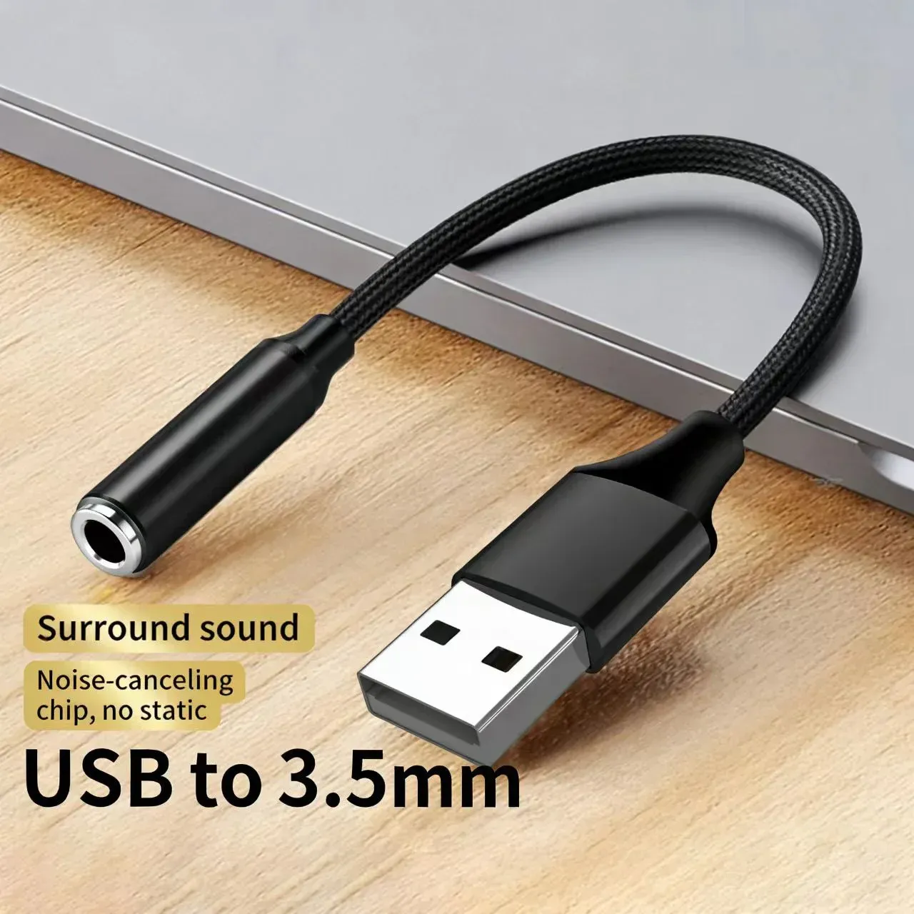Adaptateur audio USB vers jack 3,5 mm avec carte son externe à réduction de bruit, plug & play sans parasites, compatible Windows, Mac et Linux