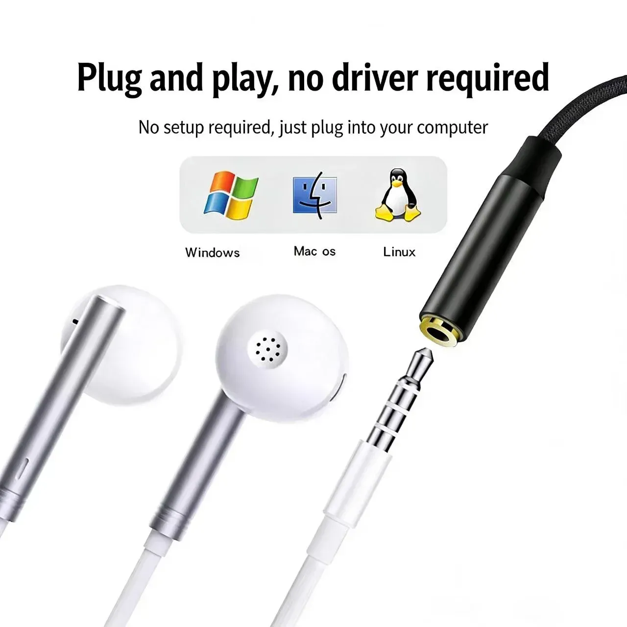 Adaptateur audio USB vers jack 3,5 mm avec carte son externe à réduction de bruit, plug & play sans parasites, compatible Windows, Mac et Linux 3