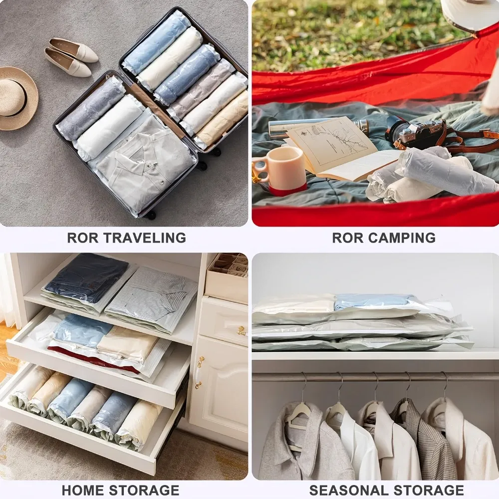 Sacs de compression enroulables pour voyage, lot de 2, sac de rangement réutilisable sans pompe 6