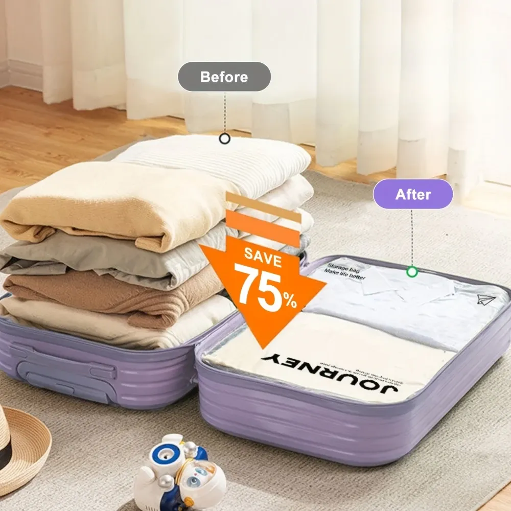 Vêtements compressés dans un sac de rangement