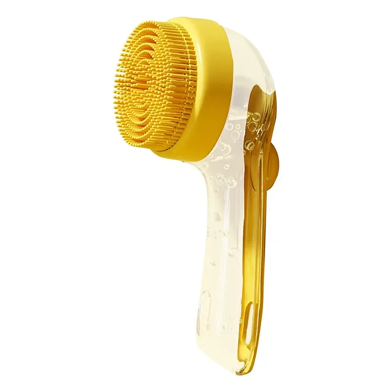 Brosse de bain pour animaux de compagnie à manche long en silicone souple, distributeur de shampoing intégré, outil de toilettage pour chien et chat 7
