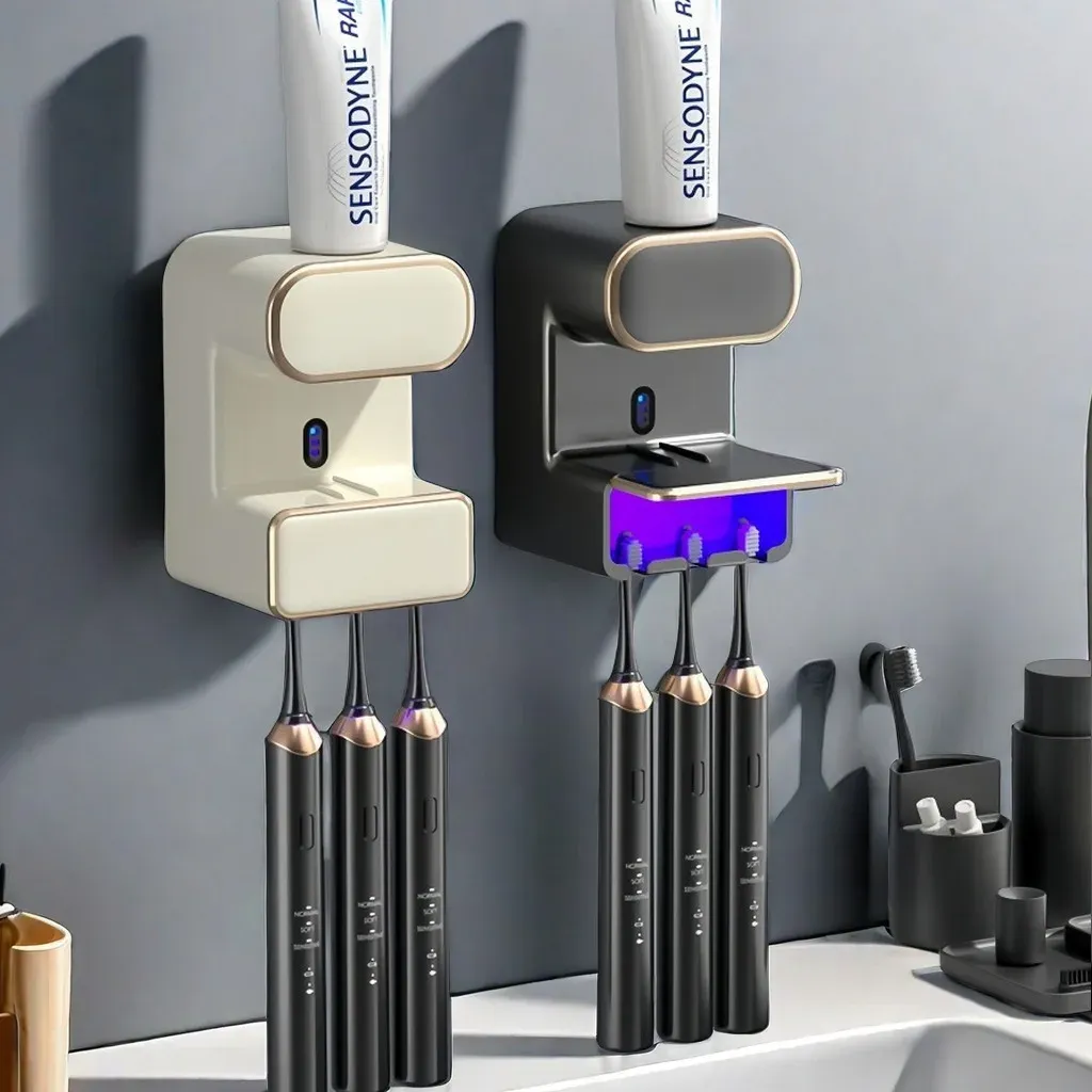 Presse-dentifrice électrique mural avec stérilisation UV, installation sans perçage et support pour brosse à dents HOToothbrush T1 2
