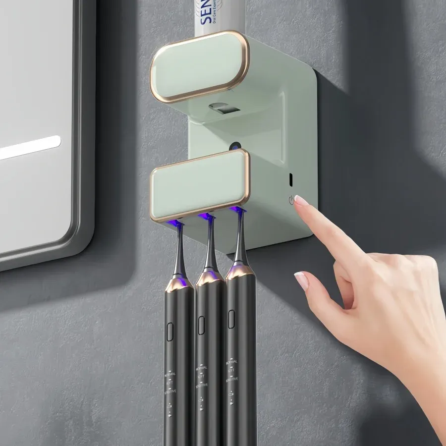 Presse-dentifrice électrique mural avec stérilisation UV, installation sans perçage et support pour brosse à dents HOToothbrush T1 5