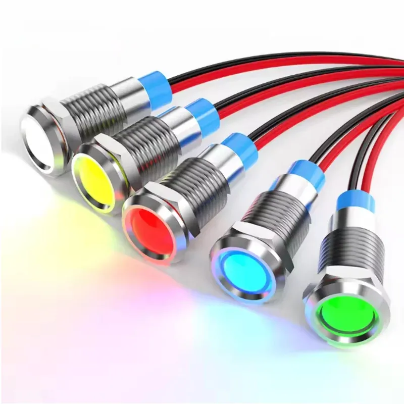 Voyant lumineux LED métallique étanche, 6 mm, avec fil, 6 V, 12 V, 24 V et 220 V, bouton rouge/jaune/bleu/vert/blanc 1