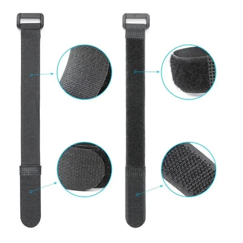 Attaches de câble réutilisables auto-adhésives noires, largeur 20 mm, sangle en nylon, boucle inversée, organisateur de fil, boucle à crochet, attache de paquet 4