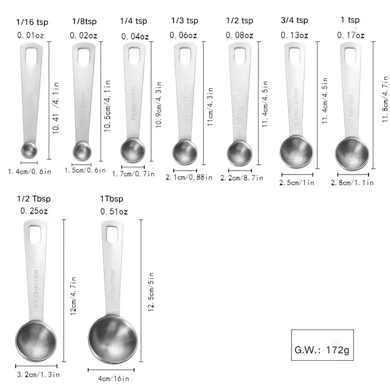 Ensemble de cuillères doseuses en acier inoxydable, mesures américaines et métriques pour ingrédients secs et liquides 2