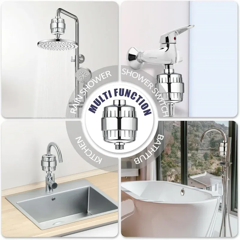 Filtre de douche revitalisant haut rendement, 15 à 20 étapes, élimine le chlore et les métaux lourds, adoucit l'eau dure, cartouche remplaçable 6