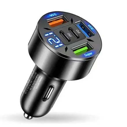 Chargeur de voiture 250 W 5 en 1 à charge rapide PD et QC 3.0, avec connecteur USB-C, compatible iPhone, Samsung Galaxy et iPad Pro, adaptateur allume-cigare multiport 7