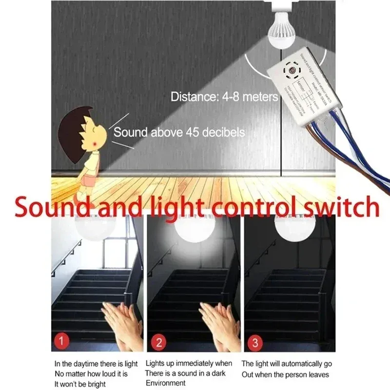Interrupteur intelligent à détection vocale, sonore et de mouvement, à allumage et extinction automatiques pour escalier et couloir 3