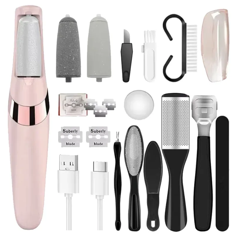 Lime électrique rechargeable pour pieds, ensemble 1 + 10 accessoires, anti-callosités, noir - Image 1