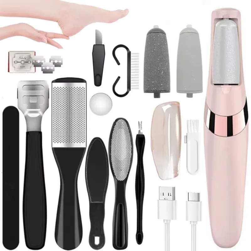 Lime électrique rechargeable pour pieds, ensemble 1 + 10 accessoires, anti-callosités, noir 8